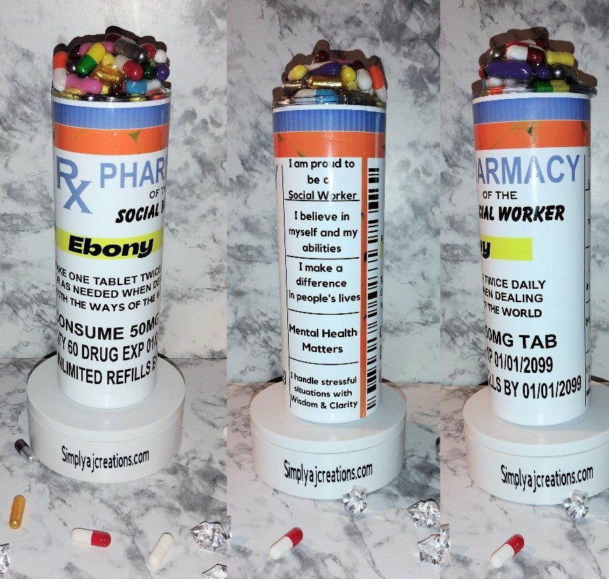 Social Worker RX Tumbler w/3D Pill Topper Lid